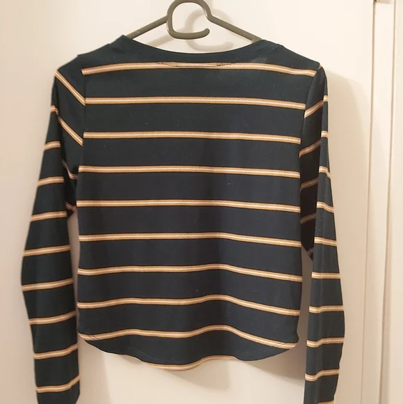 🤯2/$15 SWS Essentials Green and Yellow Striped Longsleeve Size Small (S) - Picture 3 of 3